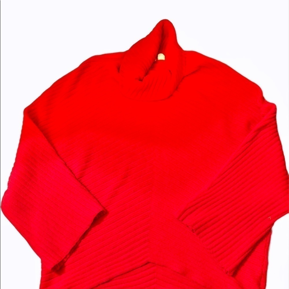 Moth Anthropologie Red Ribbed Cowl-Neck Sweater Dolman Sleeve L Soft Cozy